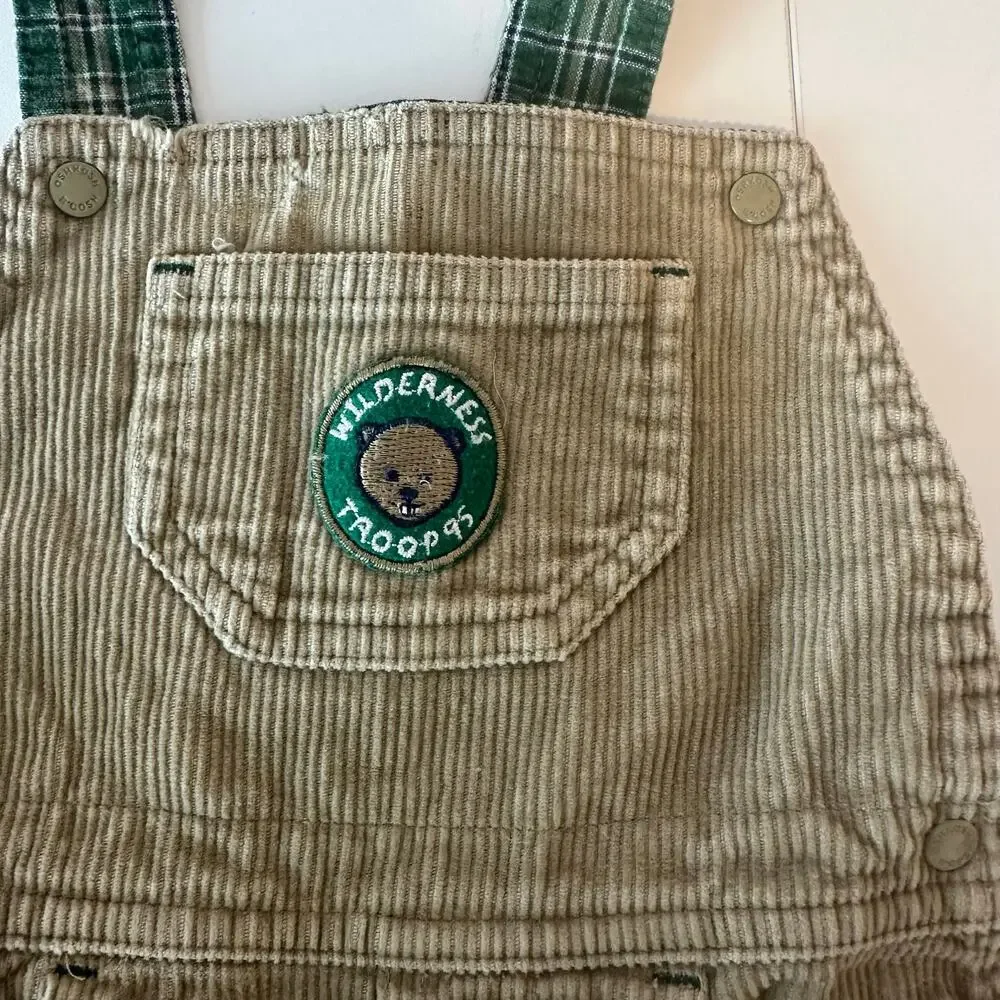 Baby Oshkosh B’Gosh VTG Corduroy Tan Overalls Size 12 Months Wilderness Troop 95